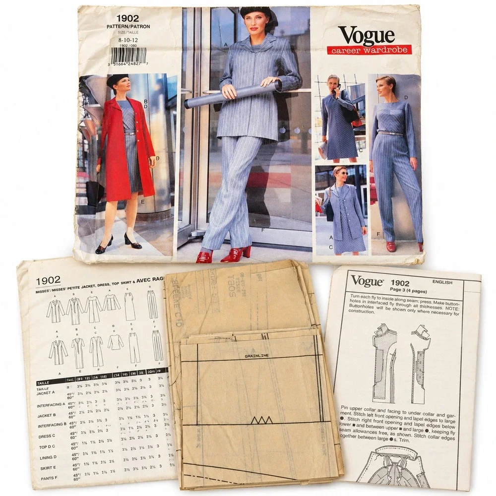 Vogue 1902 Sewing Pattern Career Wardrobe Womens 8-10-12 Multi Good 90s Vintage